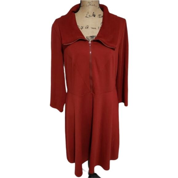 Spense Brick Red Zippered Long Sleeve Dress Size 16 XL - Picture 1 of 5
